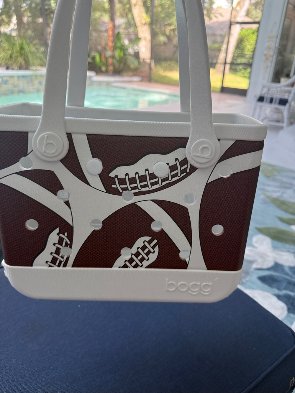 Bogg Bag Small Tote in Brown and White with Football Print